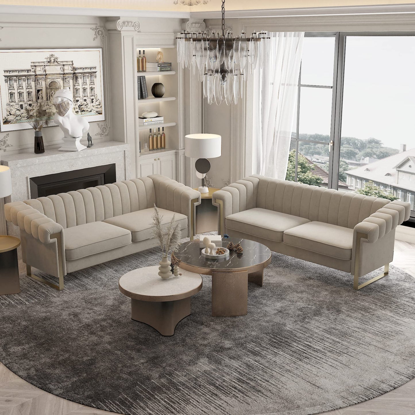 83'' Velvet Couches for Living Room 3-Seater Comfy Sofas Upholstered Modern Couch for Small Spaces Apartment (Cracker Khaki)