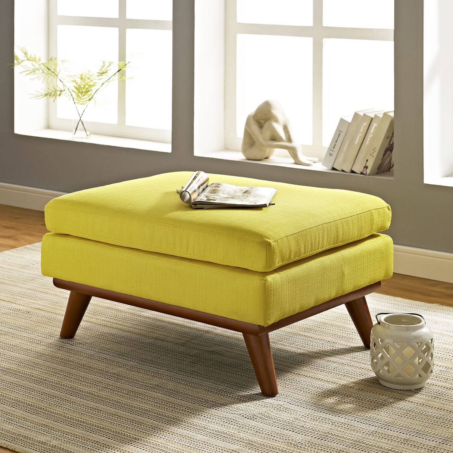 Modway Engage Mid-Century Modern Upholstered Fabric Sofa in Wheatgrass