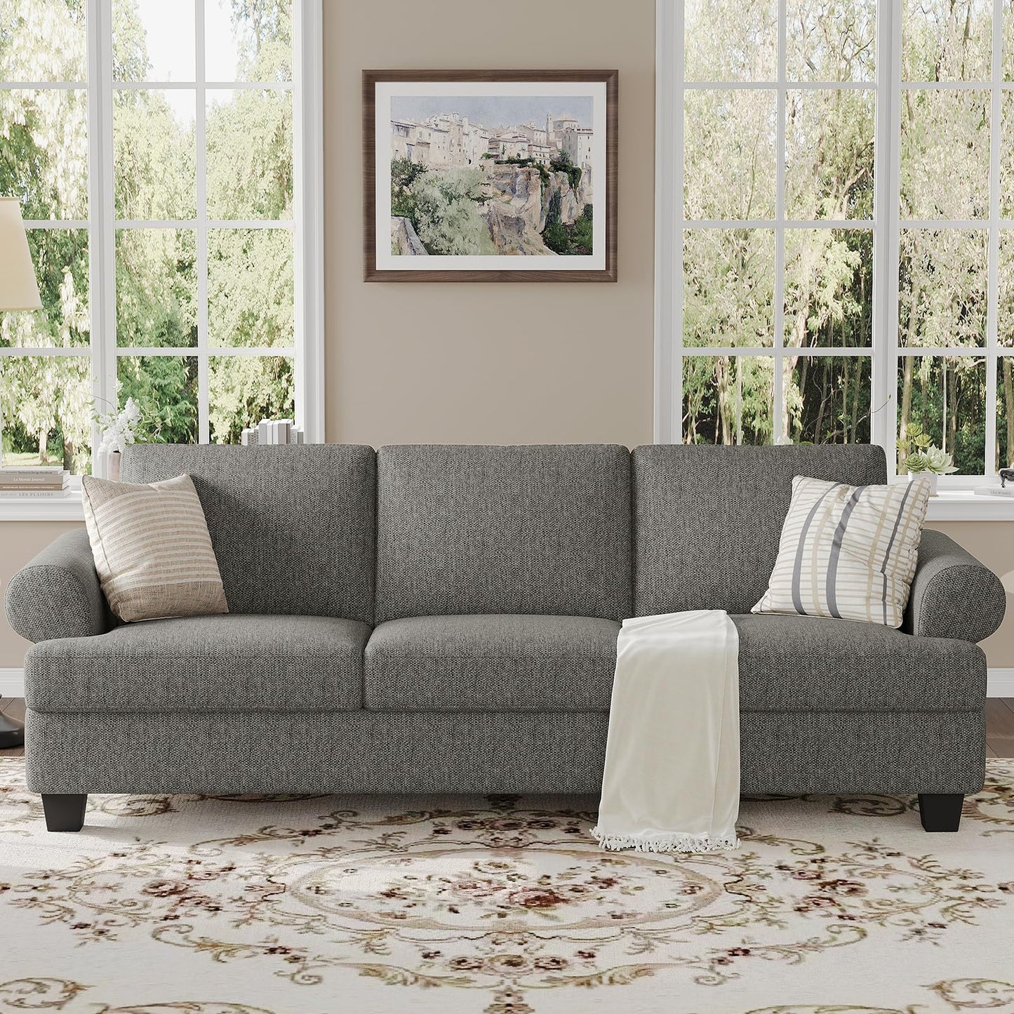 91 Inch Lawson Sofa with Extra Deep Seats Oversize, Mid-Century 3-Seat Sofa Couch, for Living Room, Apartment, Lounge, Dark Blue