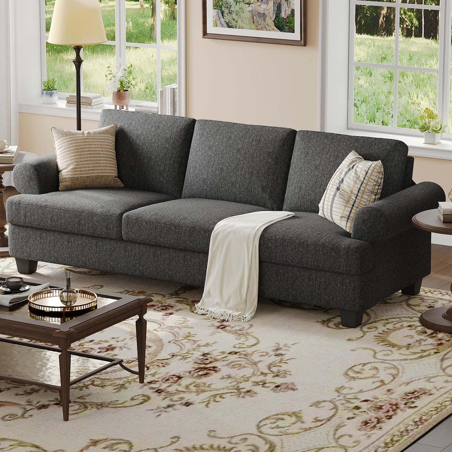 91 Inch Lawson Sofa with Extra Deep Seats Oversize, Mid-Century 3-Seat Sofa Couch, for Living Room, Apartment, Lounge, Dark Blue