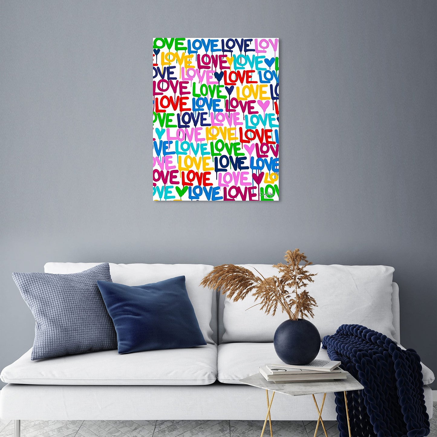 The Oliver Gal Artist Co. Abstract Modern Canvas Wall Art Corey Paige - Drippy Love Living Room Bedroom and Bathroom Home Decor 36 in x 45 in Blue and Pink, Gold Frame