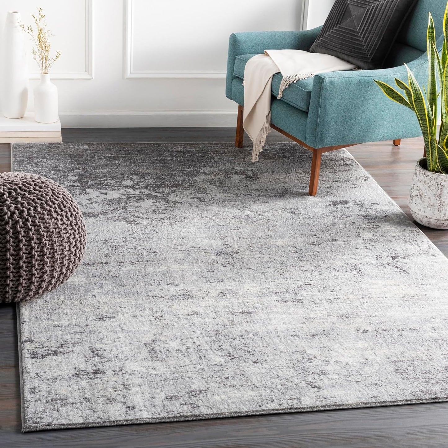 Mark&Day Area Rugs, 9x12 Martigues Modern Abstract Marble Silver Gray Area Rug, White Grey Marble Swirl Carpet for Living Room, Bedroom or Kitchen (9' x 12'4")