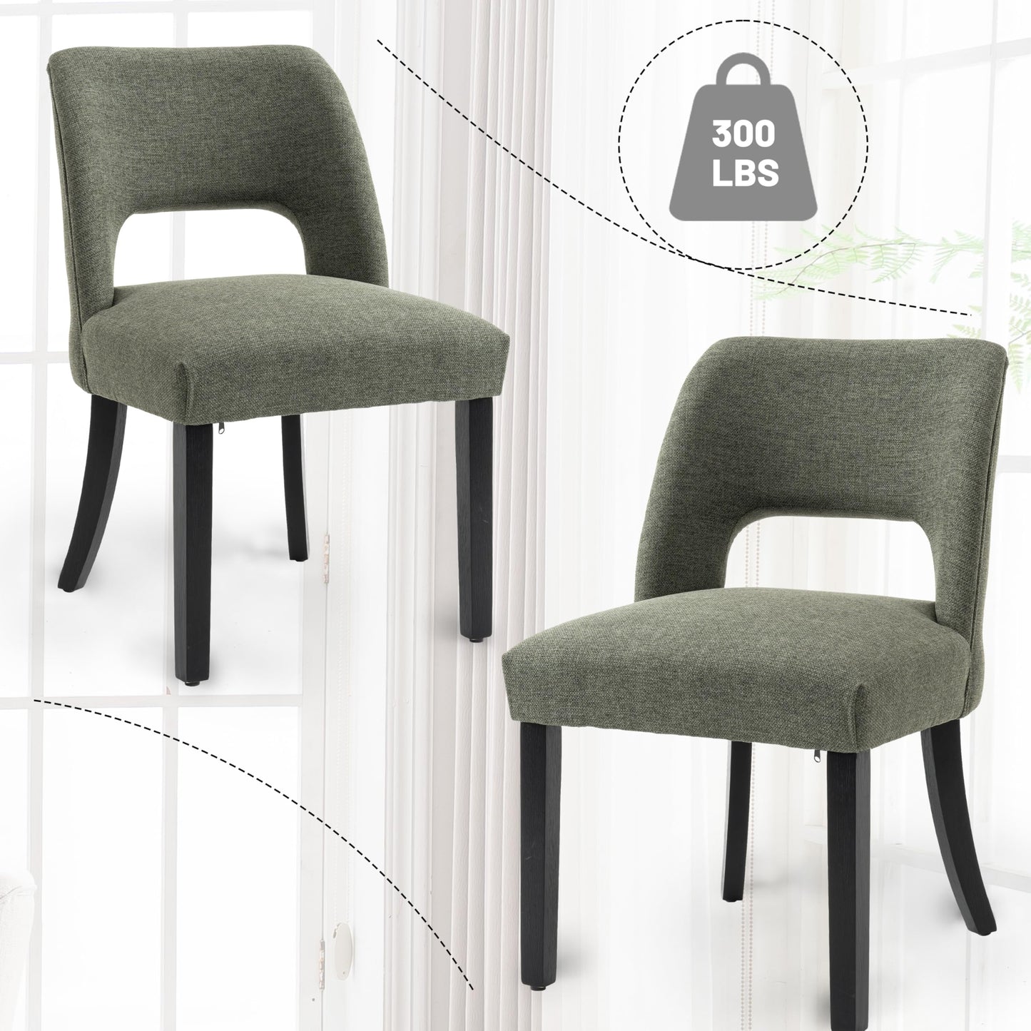VKNOW Wooden Dining Chairs Set of 2, Modern Fabric Upholstered Dining Room Chair Kitchen Chairs, Farmhouse Dinner Chair for Kitchen Dining Room, Beige-Black Legs