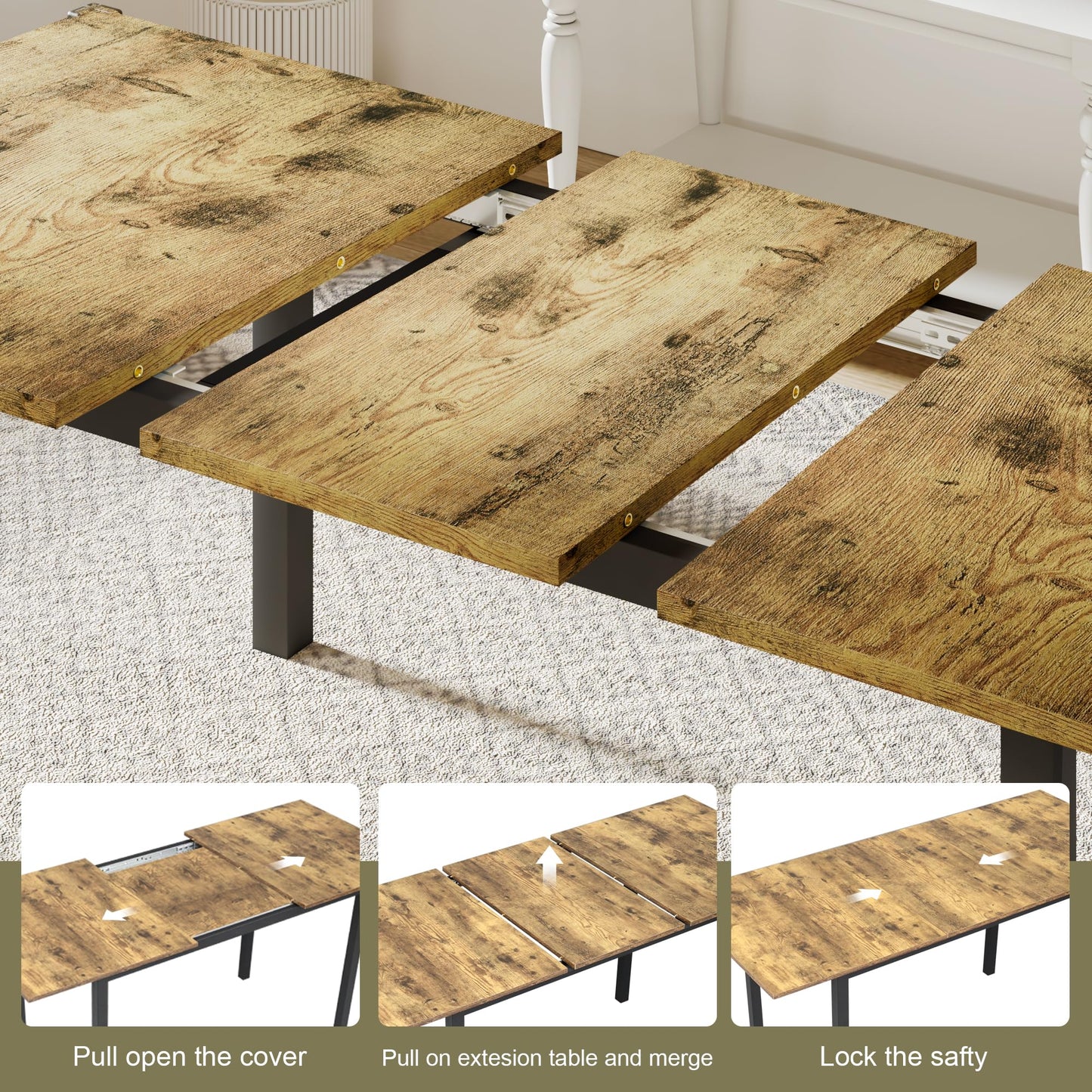 Feonase 63" Extendable Dining Table, Modern Farmhouse Dining Room Table for 4-8, Wooden Kitchen Table for Small Space, Dining Room, Home Office, Living Room Furniture, Walnut
