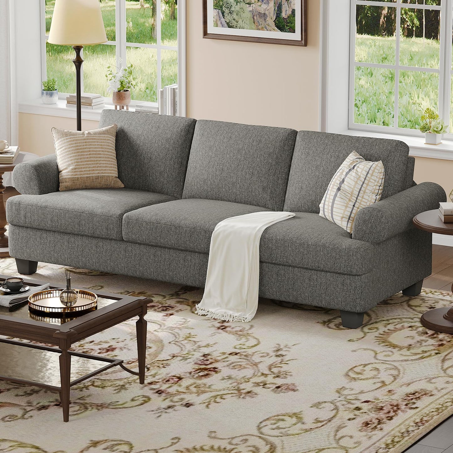 91 Inch Lawson Sofa with Extra Deep Seats Oversize, Mid-Century 3-Seat Sofa Couch, for Living Room, Apartment, Lounge, Dark Blue