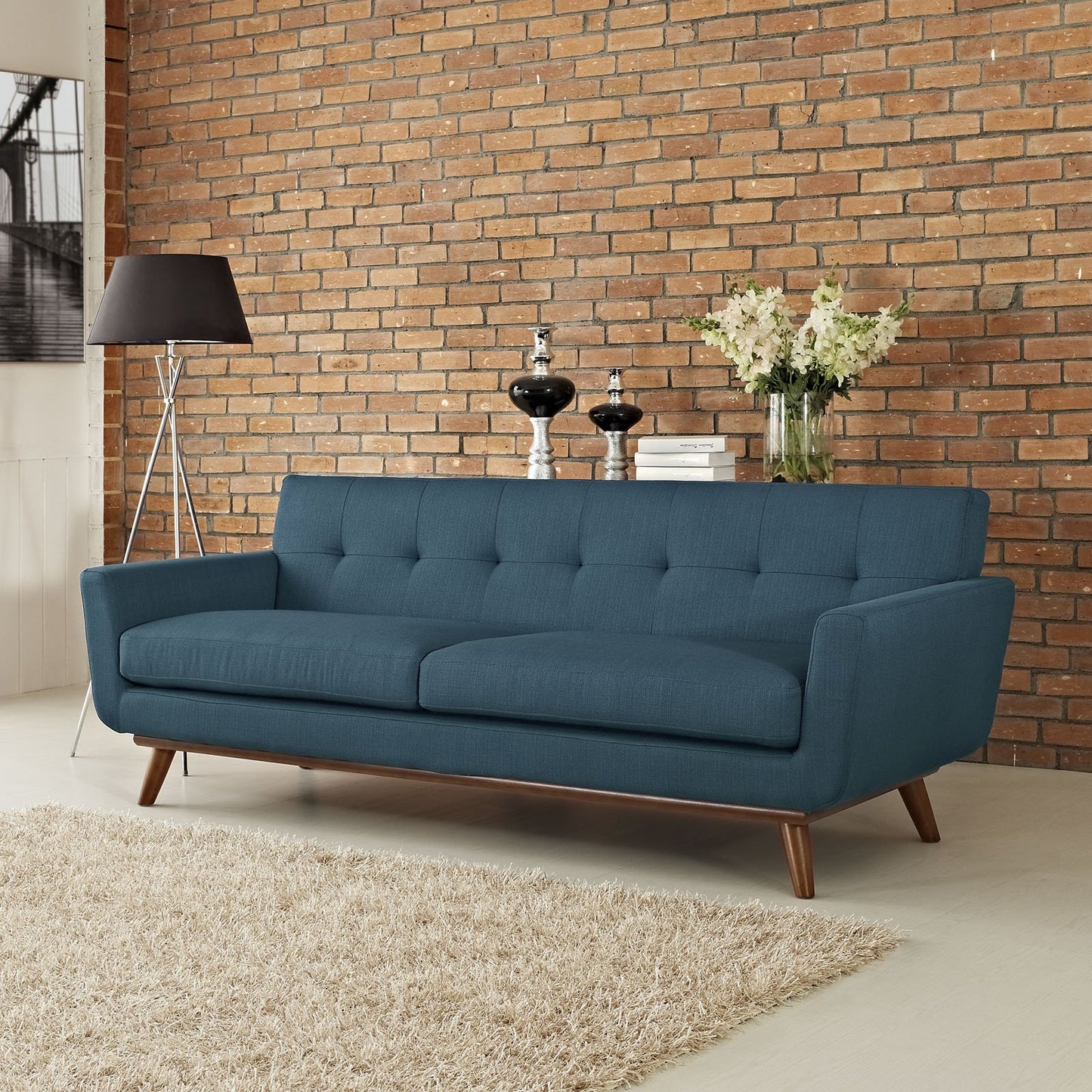 Modway Engage Mid-Century Modern Upholstered Fabric Sofa in Wheatgrass