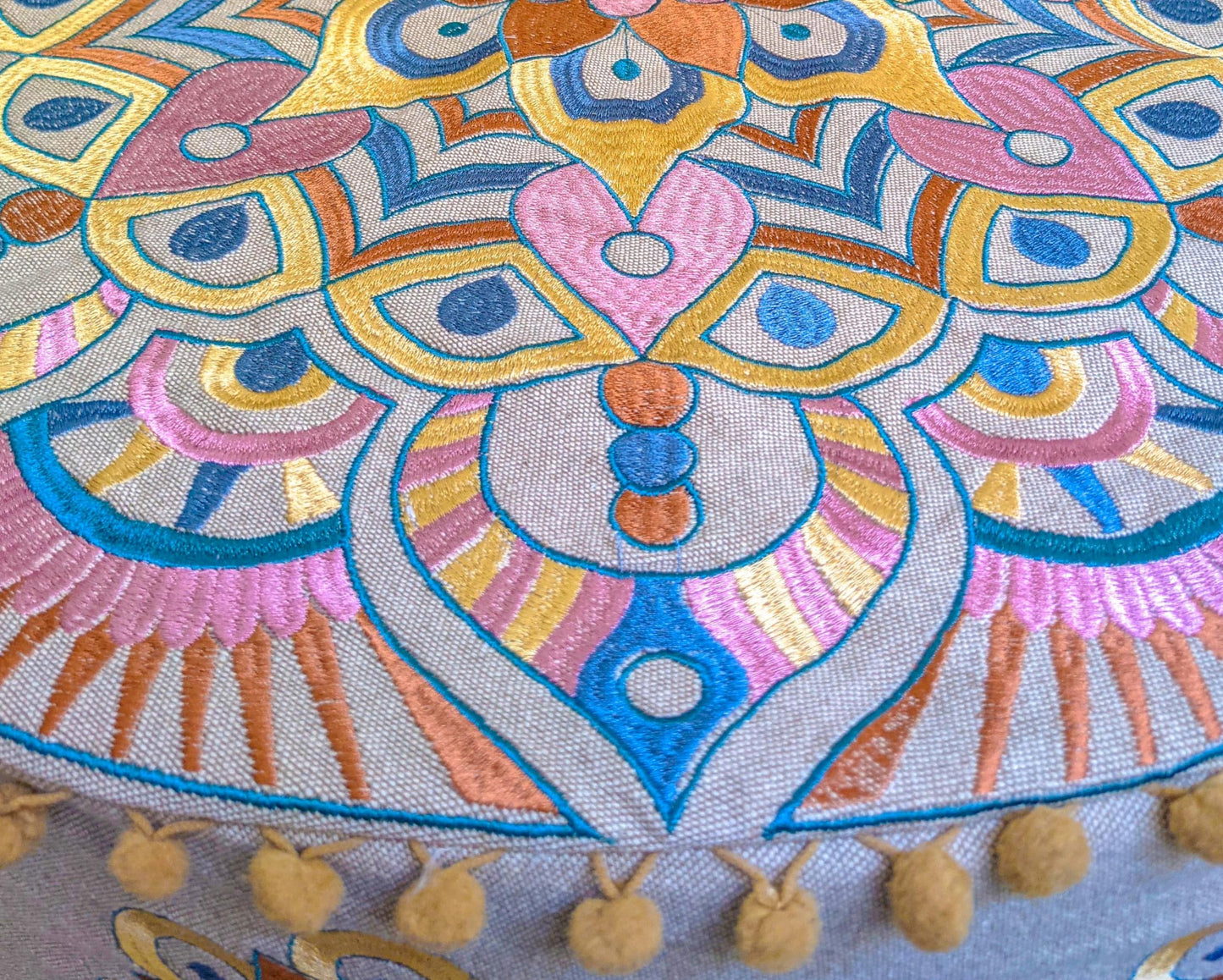 Large Round Floor Pillow Cover Blue Indian Décorative Accent Meditation Cushion Perfect for Living Room, Bedroom, Nursary or Children Room Seating Area Stool Footstool Pouf Ottoman 24x8 Unstuffed