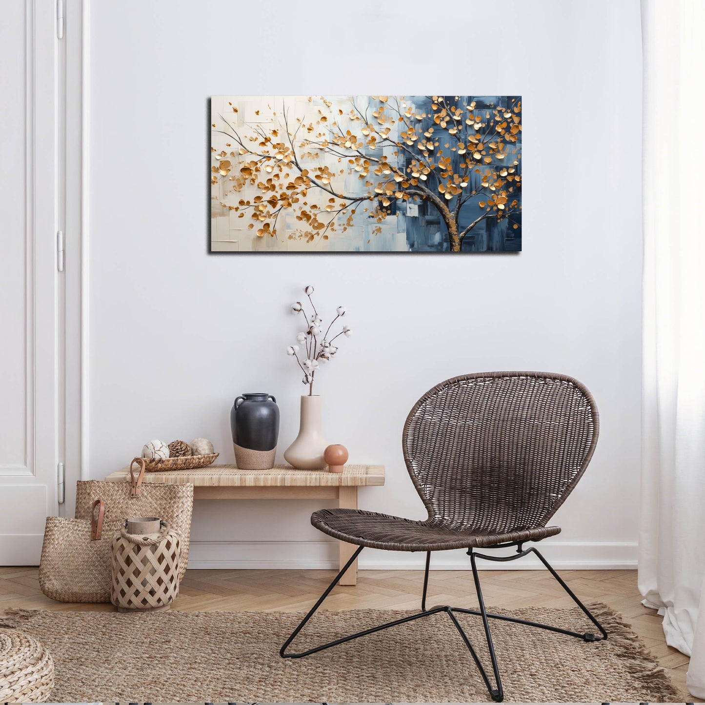 Kepgonegu Large Tree of Life Wall Art for Living Room Bedroom Office Gold Tree Leaves Landscape Picture Modern Artwork Canvas Prints 20x40 Inch