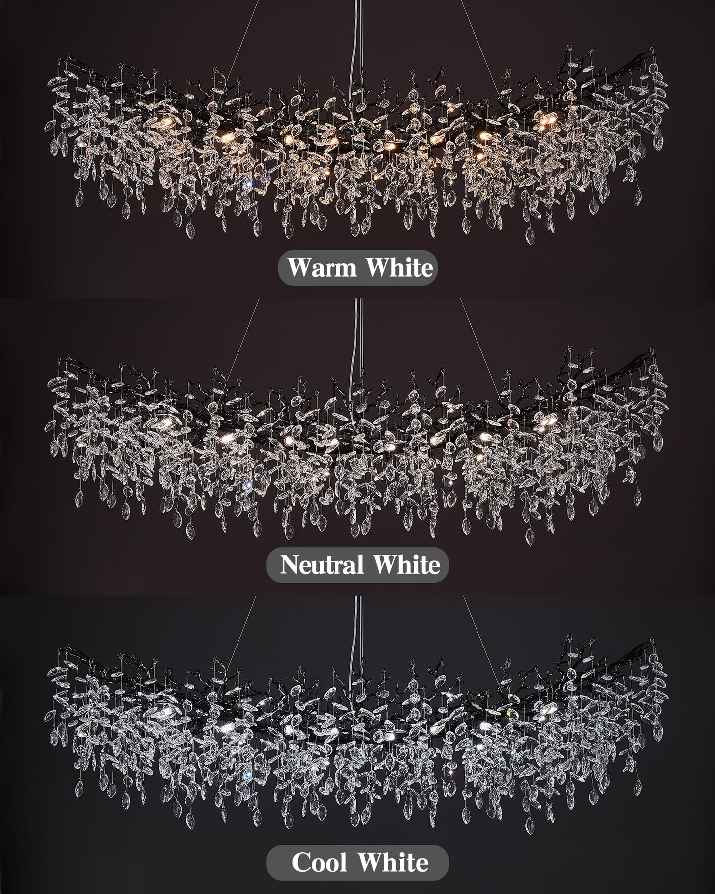 Modern Tree Branch Crystal Chandelier Luxury Silver Crystal Pendant Lighting 18" Contemporary 6-Light Chandeliers for Dining Room Kitchen Bedroom Living Room