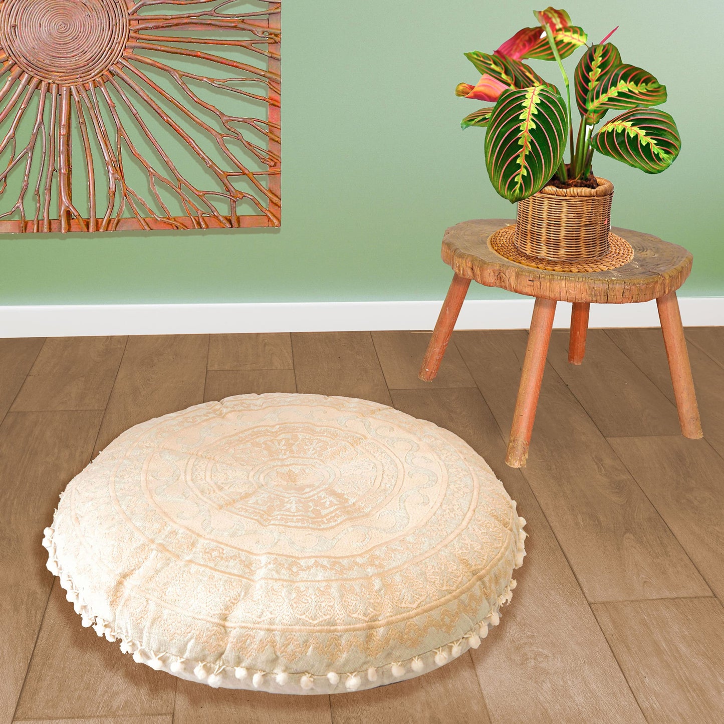 Large Round Floor Pillow Cover Blue Indian Décorative Accent Meditation Cushion Perfect for Living Room, Bedroom, Nursary or Children Room Seating Area Stool Footstool Pouf Ottoman 24x8 Unstuffed