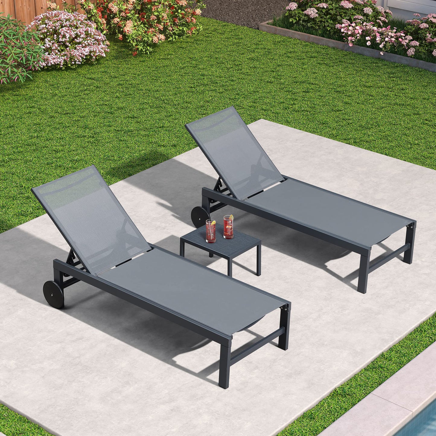 PURPLE LEAF Outdoor Chaise Lounge Chair Set of 2 Patio Pool Lounger Wicker Chairs with Wooden Armrest Sunbathing Tanning Recliner for Pool Backyard Garden Dark Brown