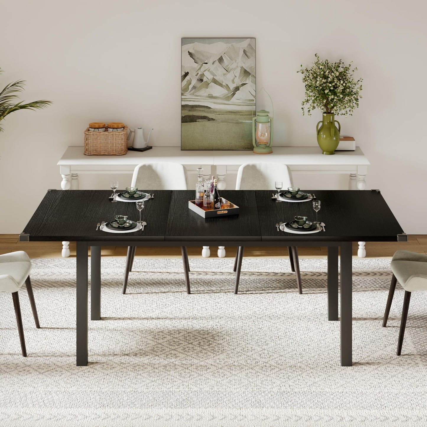 Feonase 63" Extendable Dining Table, Modern Farmhouse Dining Room Table for 4-8, Wooden Kitchen Table for Small Space, Dining Room, Home Office, Living Room Furniture, Walnut