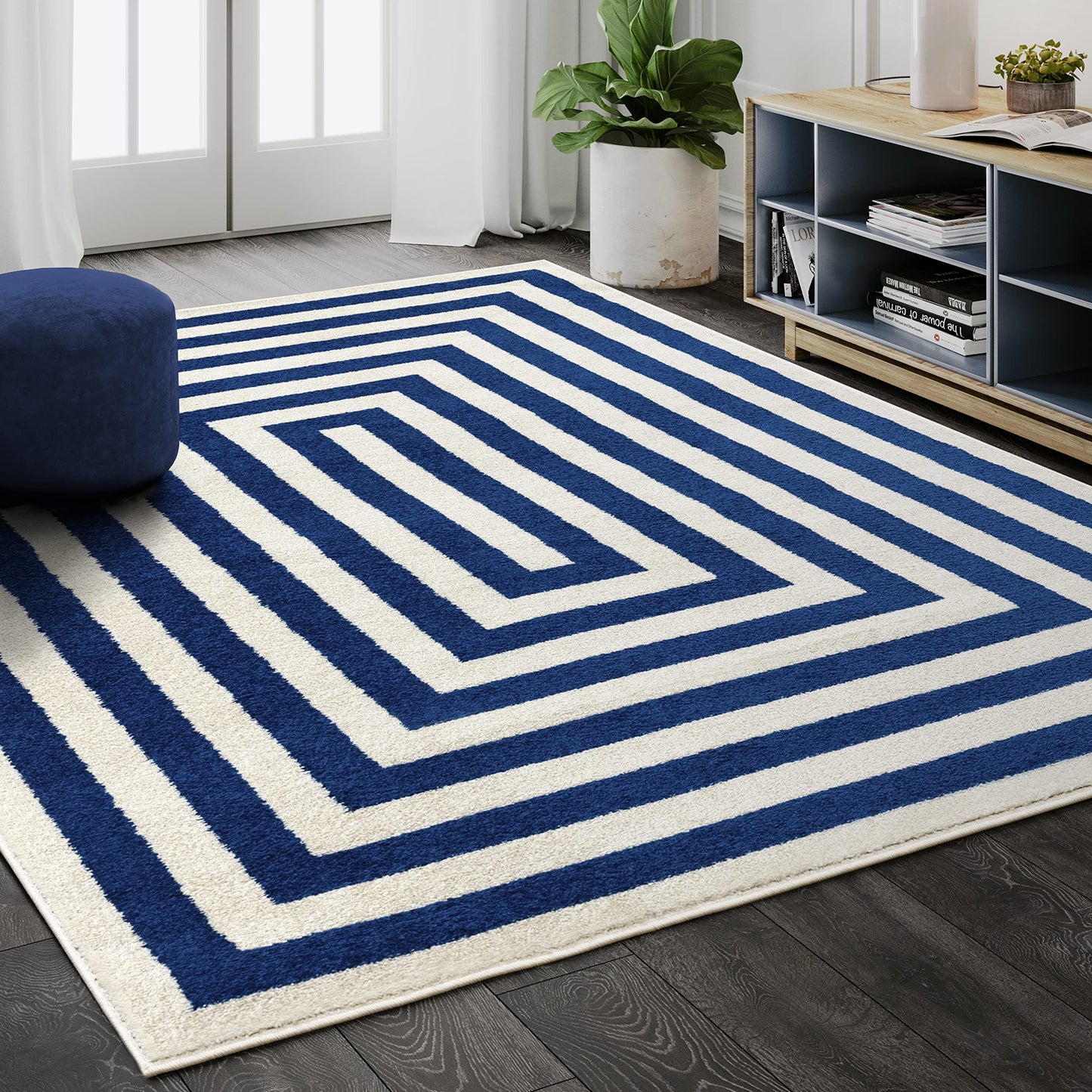 Abani Contemporary Black & Ivory 5'3" x 7'6" Area Rug, Contrasting Geometric Modern Stripe Symmetrical Living Room Carpet Rugs