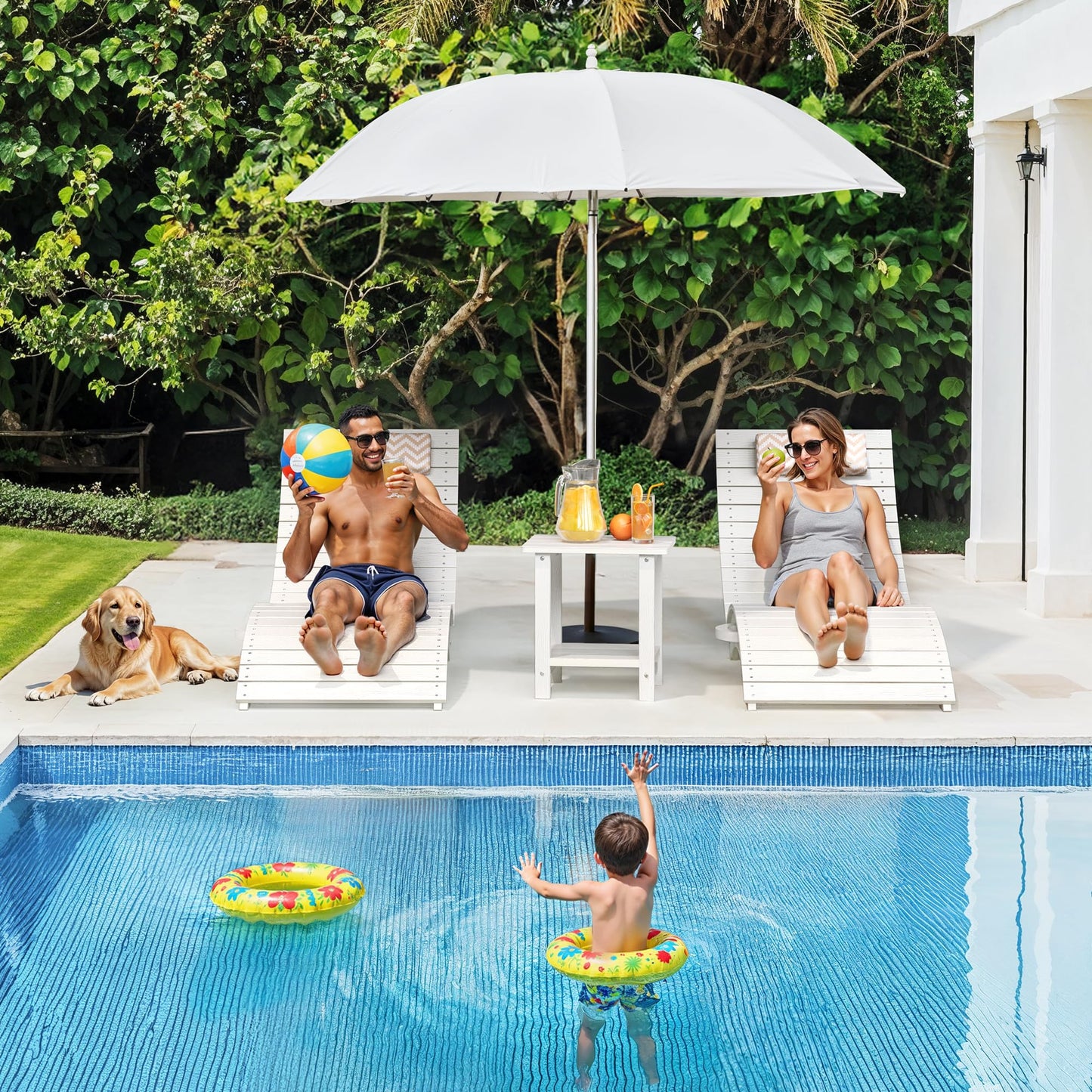 Folding Pool Lounge Chairs Set of 2, HDPS Anti-Floating Lounge Chairs for in-Pool Use, Chairs with Headrest for Hotel, Resort, Poolside, Beach & Sun Decks, Yellow