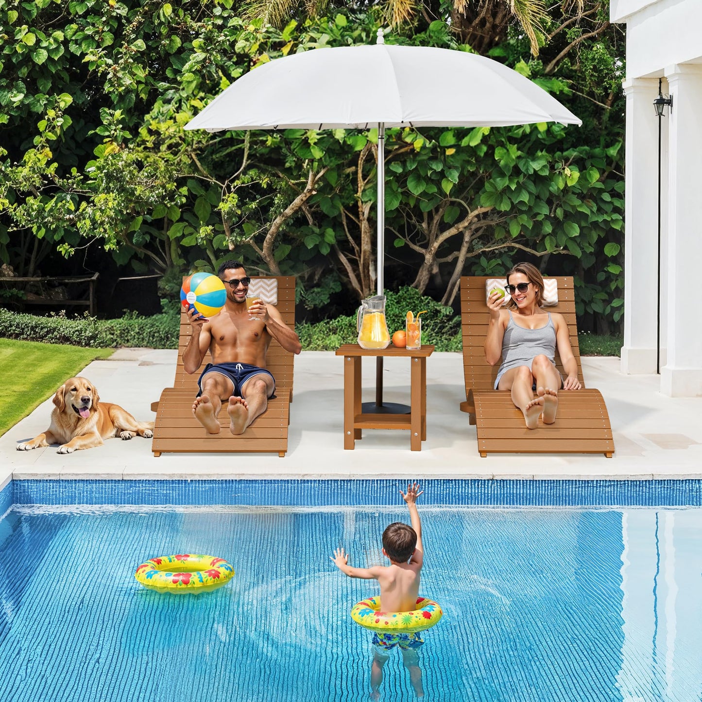 Folding Pool Lounge Chairs Set of 2, HDPS Anti-Floating Lounge Chairs for in-Pool Use, Chairs with Headrest for Hotel, Resort, Poolside, Beach & Sun Decks, Yellow
