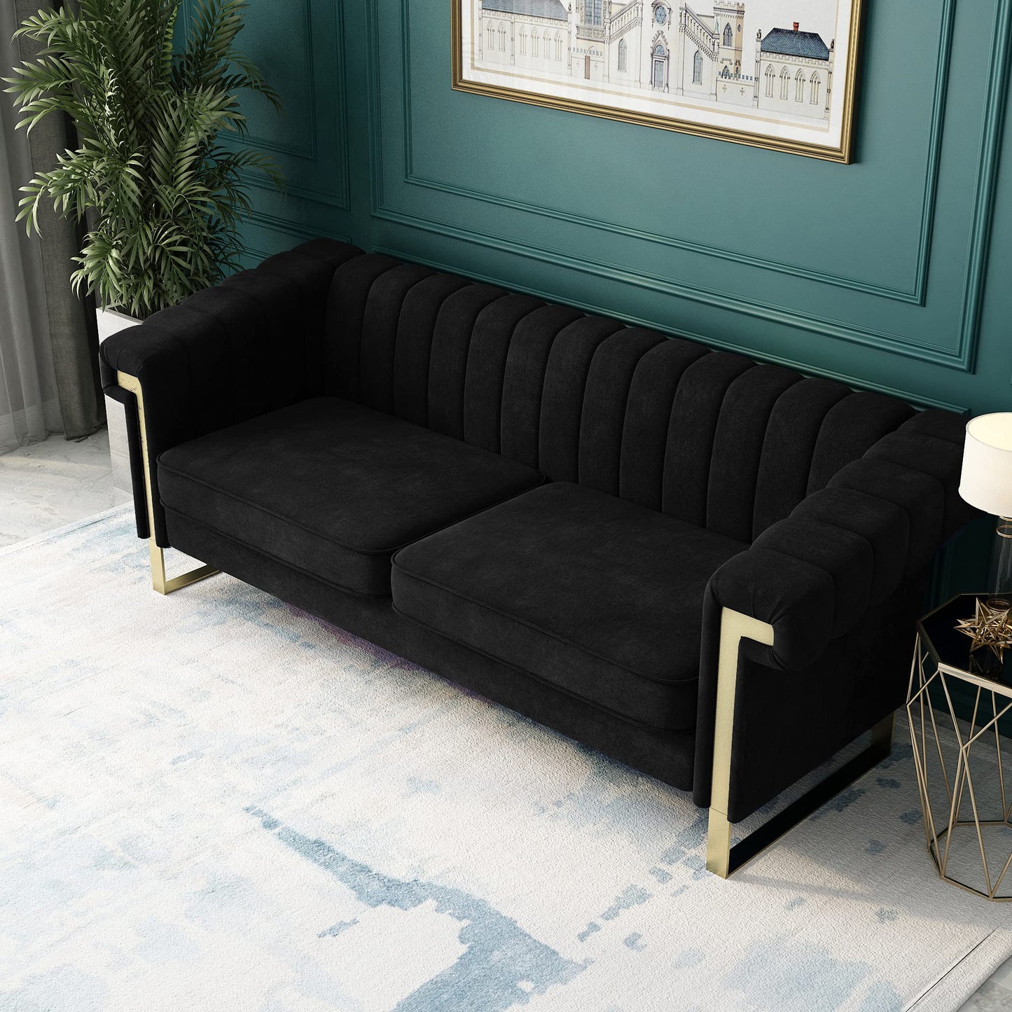 83'' Velvet Couches for Living Room 3-Seater Comfy Sofas Upholstered Modern Couch for Small Spaces Apartment (Cracker Khaki)