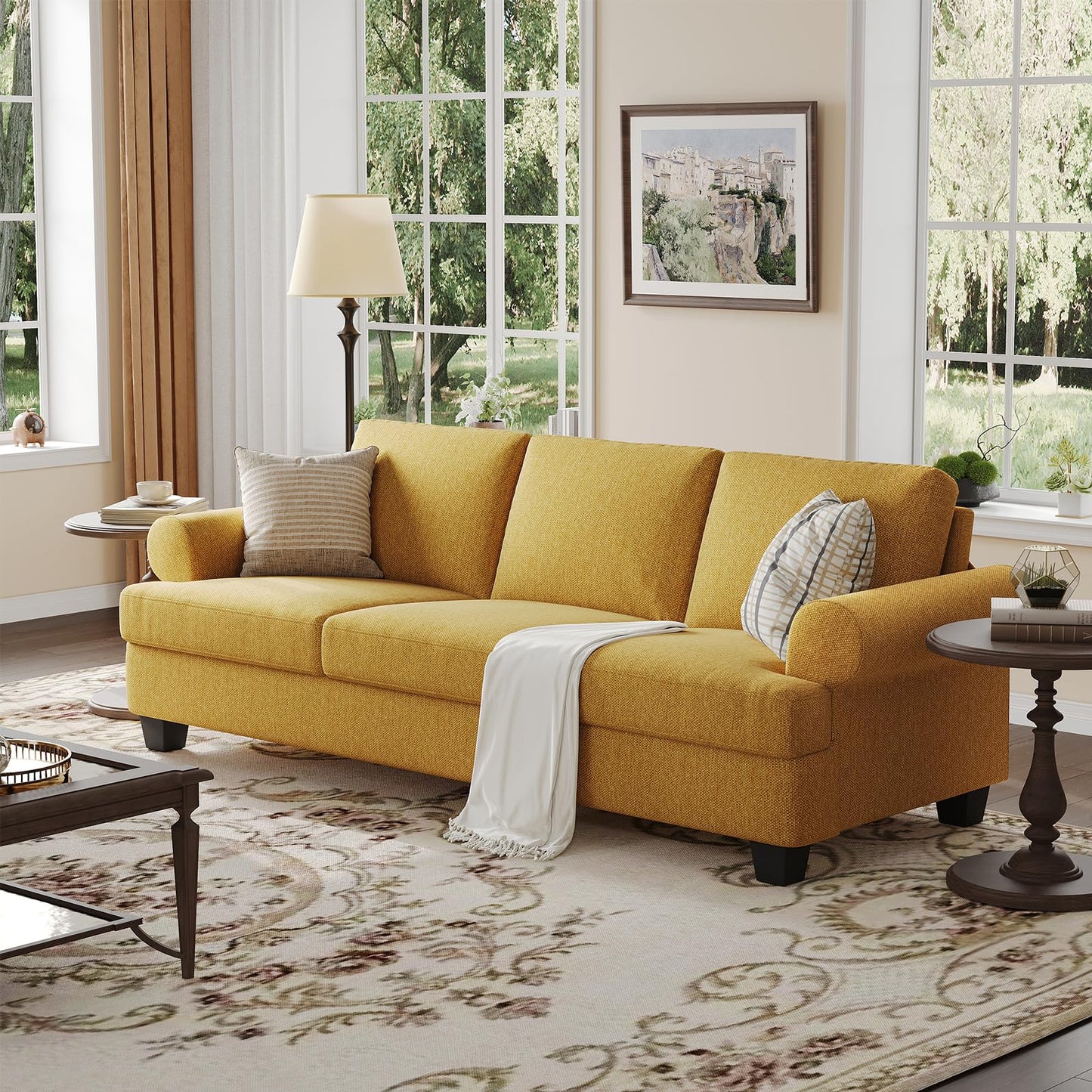 91 Inch Lawson Sofa with Extra Deep Seats Oversize, Mid-Century 3-Seat Sofa Couch, for Living Room, Apartment, Lounge, Dark Blue