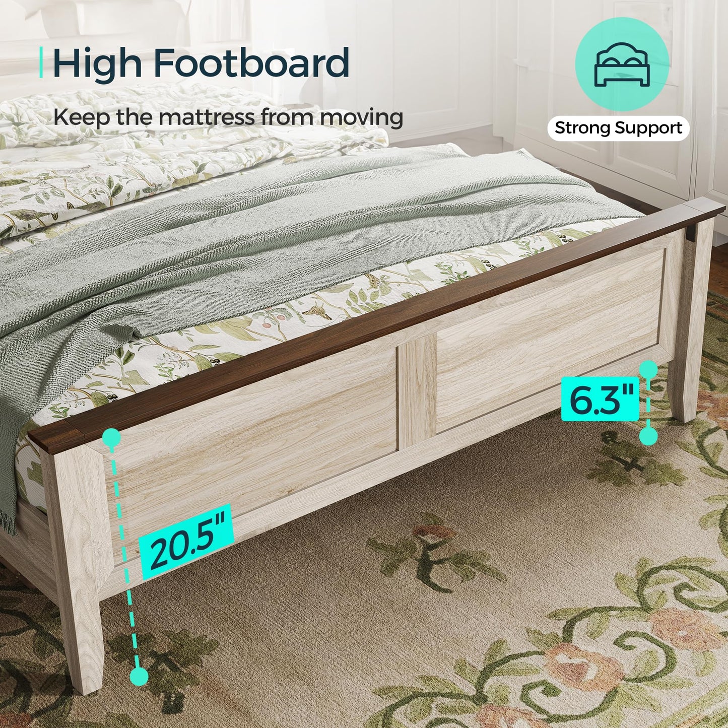 LINSY Wood Full Size Bed Frame with High Headboard, Farmhouse Bed Frame Full, Wood Bed Noise-Free, No Box Spring Needed - Grey