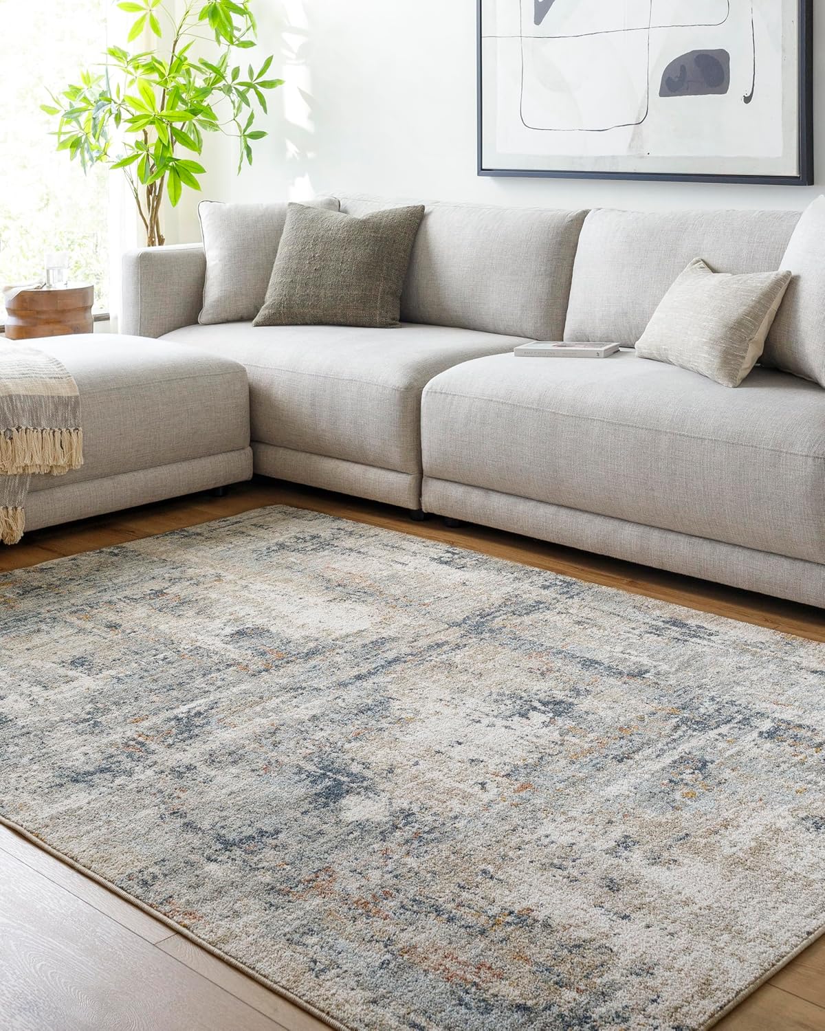 Mark&Day Area Rugs, 9x12 Martigues Modern Abstract Marble Silver Gray Area Rug, White Grey Marble Swirl Carpet for Living Room, Bedroom or Kitchen (9' x 12'4")
