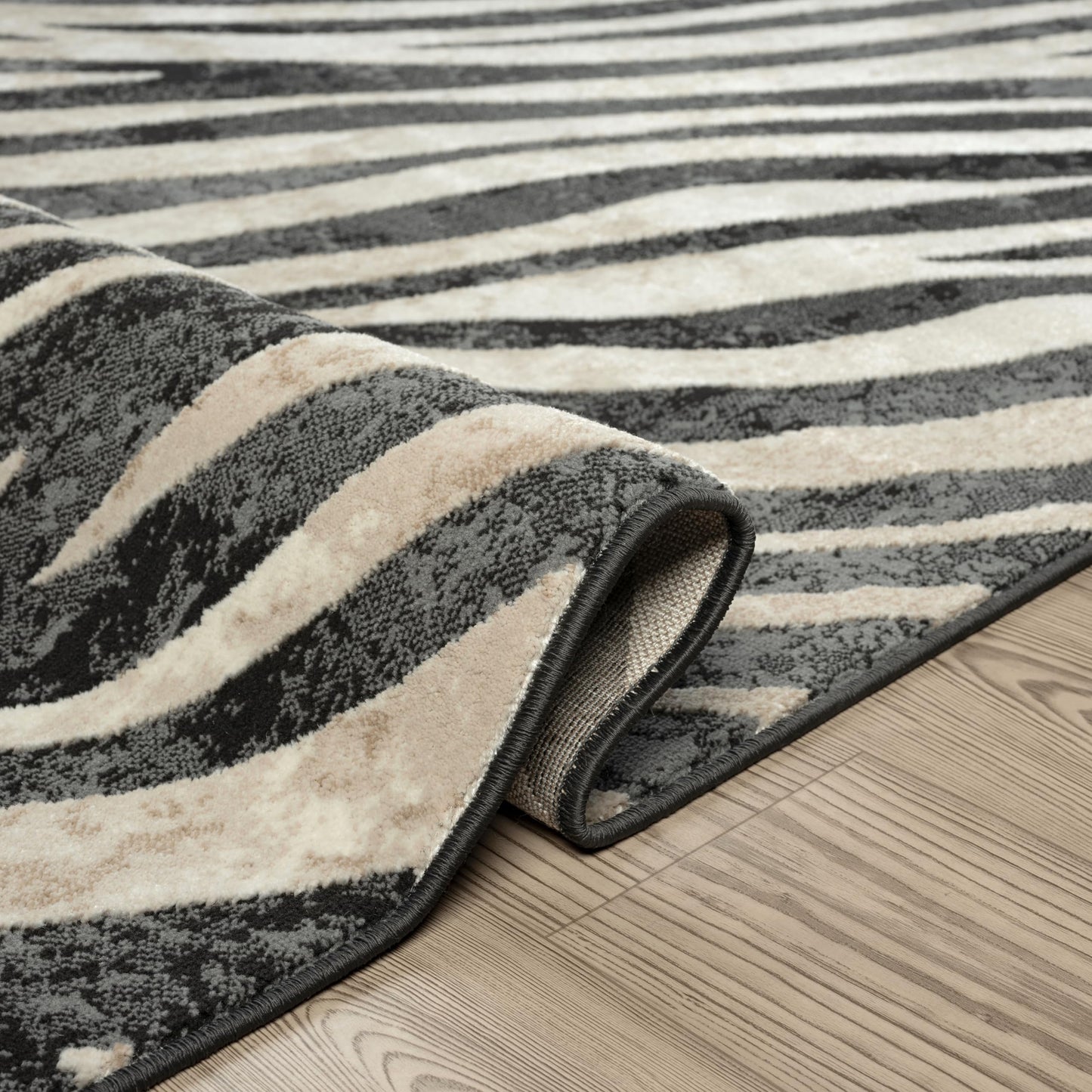 Abani Terra Area Rug for Living Room, Bedroom - Zebra Pattern - Black Cream - 9' x 12' - Durable & Easy to Clean