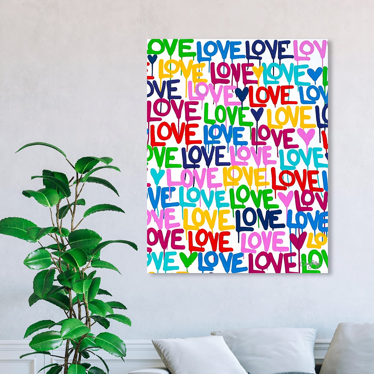 The Oliver Gal Artist Co. Abstract Modern Canvas Wall Art Corey Paige - Drippy Love Living Room Bedroom and Bathroom Home Decor 36 in x 45 in Blue and Pink, Gold Frame