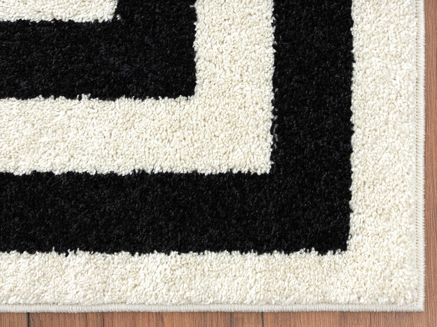 Abani Contemporary Black & Ivory 5'3" x 7'6" Area Rug, Contrasting Geometric Modern Stripe Symmetrical Living Room Carpet Rugs