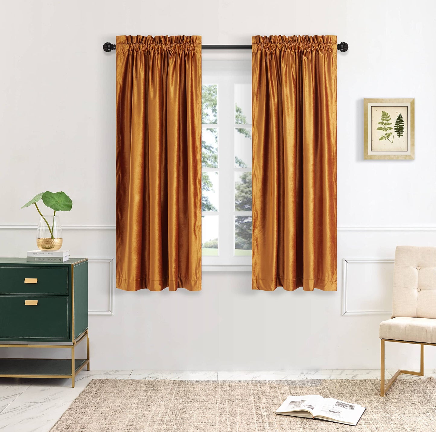 PRIMROSE Velvet Curtains 84 inch for Living Room Champagne Beige Rod Pocket Window Drapes Treatment Semi Room Darkening Decor Curtains for Bedroom Set of 2 Panels