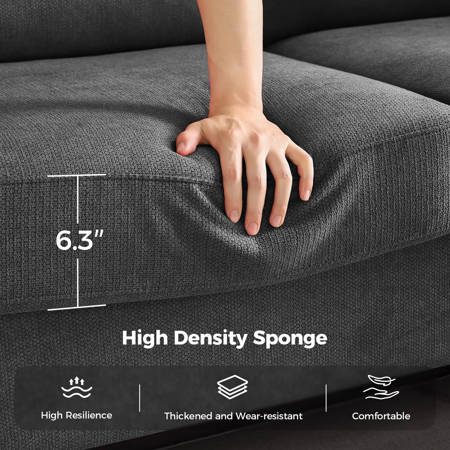 91 Inch Lawson Sofa with Extra Deep Seats Oversize, Mid-Century 3-Seat Sofa Couch, for Living Room, Apartment, Lounge, Dark Blue