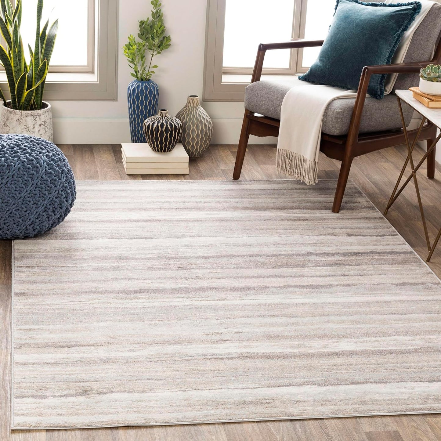 Mark&Day Area Rugs, 9x12 Martigues Modern Abstract Marble Silver Gray Area Rug, White Grey Marble Swirl Carpet for Living Room, Bedroom or Kitchen (9' x 12'4")