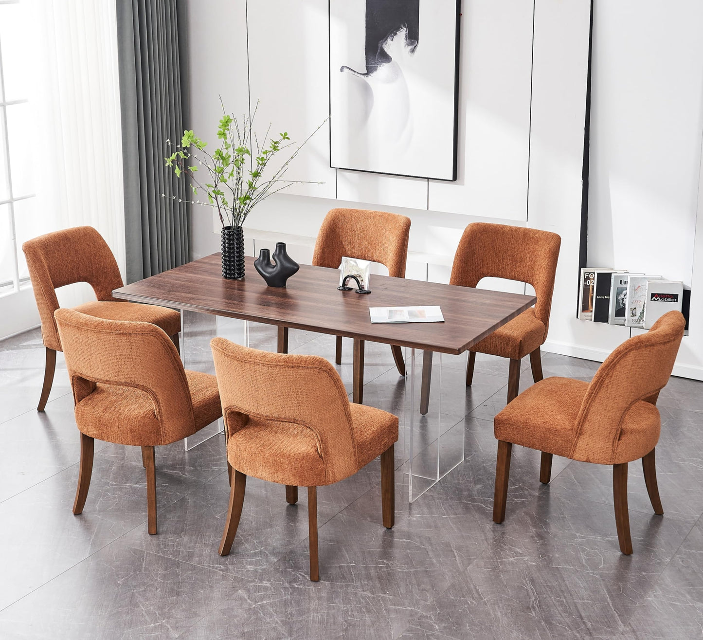 VKNOW Wooden Dining Chairs Set of 2, Modern Fabric Upholstered Dining Room Chair Kitchen Chairs, Farmhouse Dinner Chair for Kitchen Dining Room, Beige-Black Legs