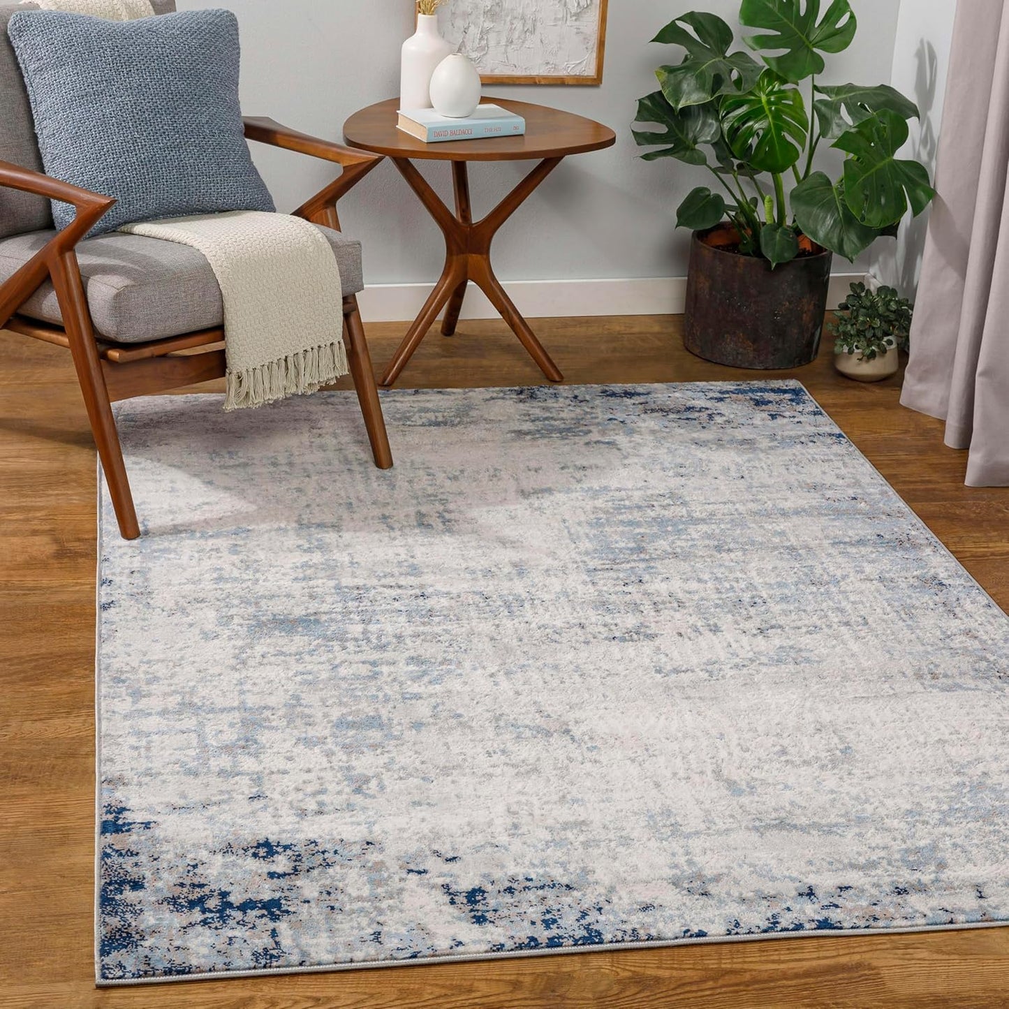 Mark&Day Area Rugs, 9x12 Martigues Modern Abstract Marble Silver Gray Area Rug, White Grey Marble Swirl Carpet for Living Room, Bedroom or Kitchen (9' x 12'4")