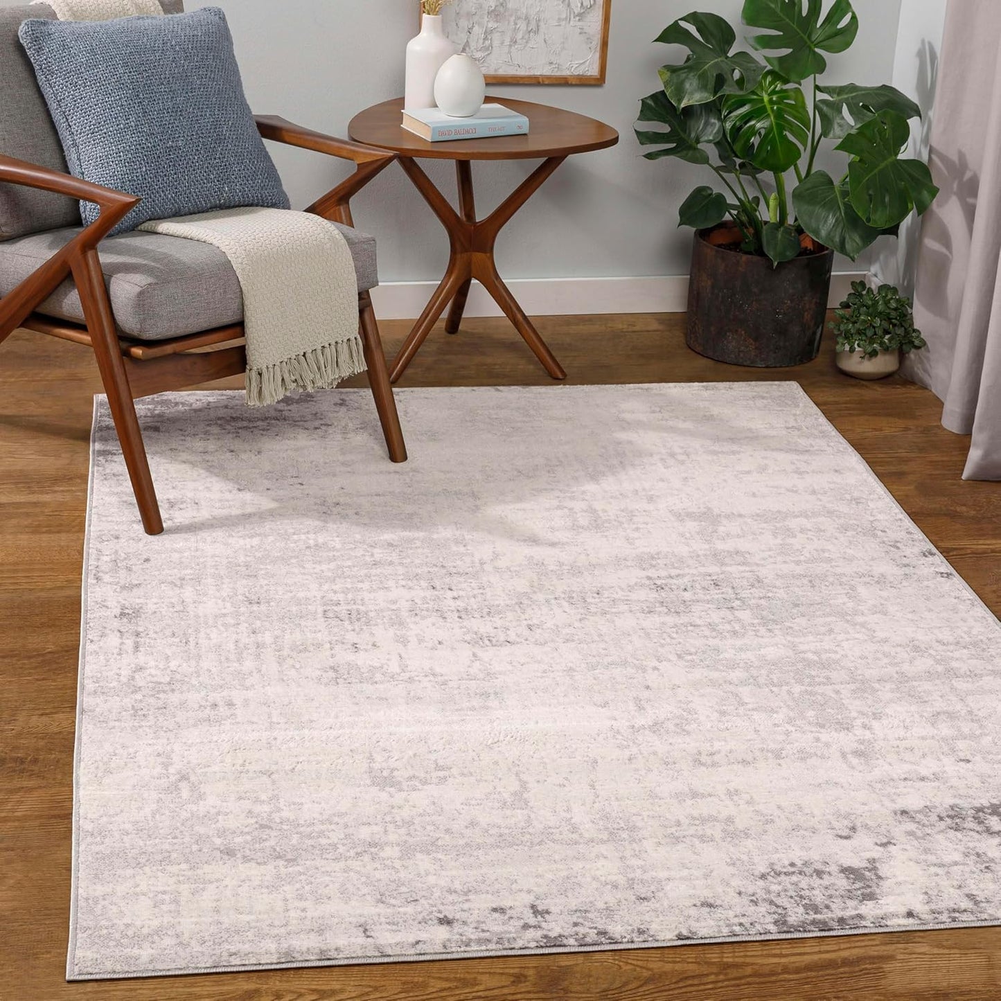Mark&Day Area Rugs, 9x12 Martigues Modern Abstract Marble Silver Gray Area Rug, White Grey Marble Swirl Carpet for Living Room, Bedroom or Kitchen (9' x 12'4")