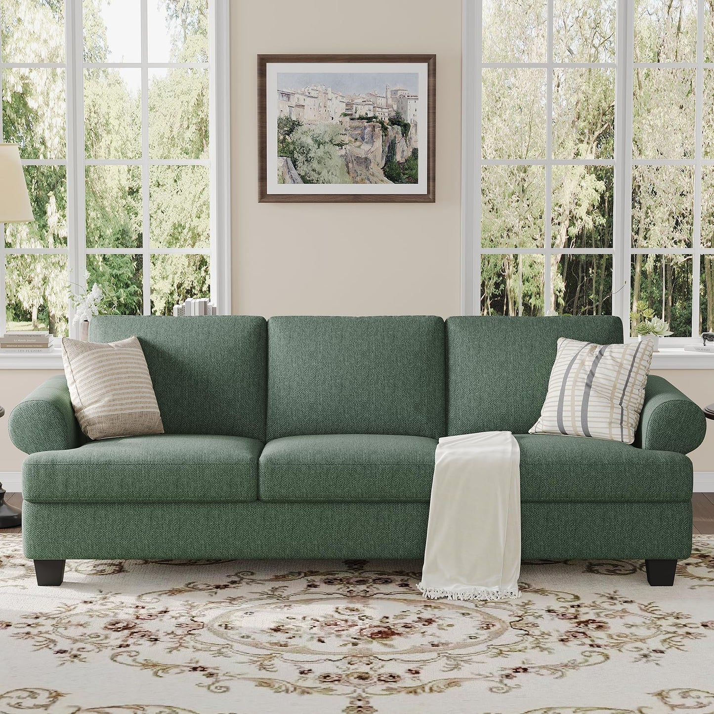 91 Inch Lawson Sofa with Extra Deep Seats Oversize, Mid-Century 3-Seat Sofa Couch, for Living Room, Apartment, Lounge, Dark Blue
