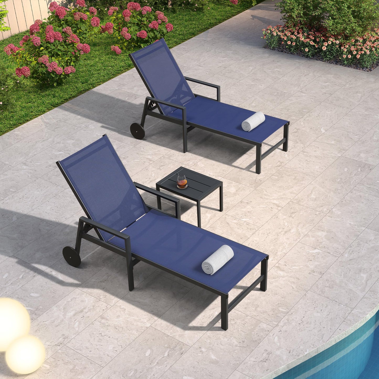 PURPLE LEAF Outdoor Chaise Lounge Chair Set of 2 Patio Pool Lounger Wicker Chairs with Wooden Armrest Sunbathing Tanning Recliner for Pool Backyard Garden Dark Brown