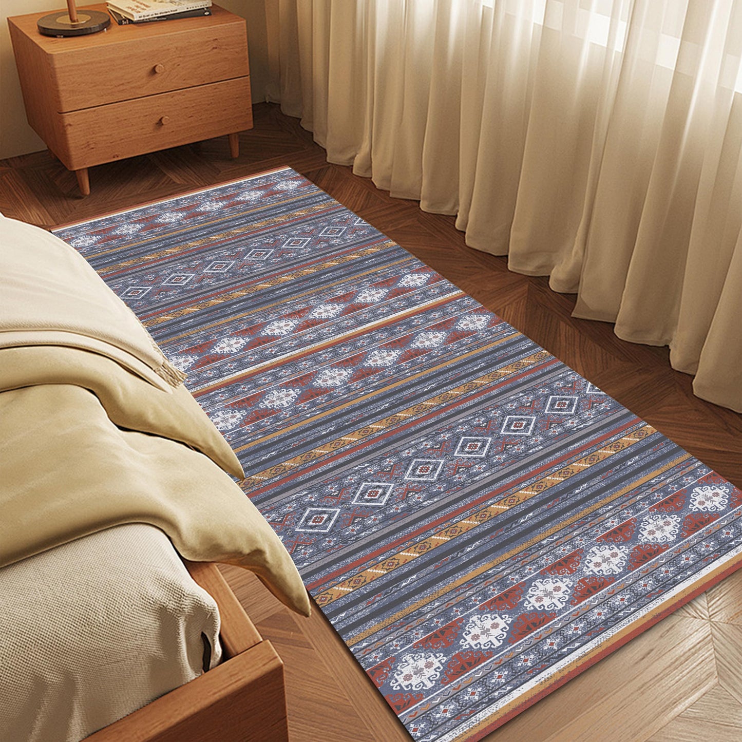 Washable Area Rugs - Perfect for Living Room, Bedroom, Kids Room, Nursery - Stain & Water Resistant Non-Slip, Pet & Child Friendly, Vintage Tribal Area Rugs (Navy, 9' x 12')