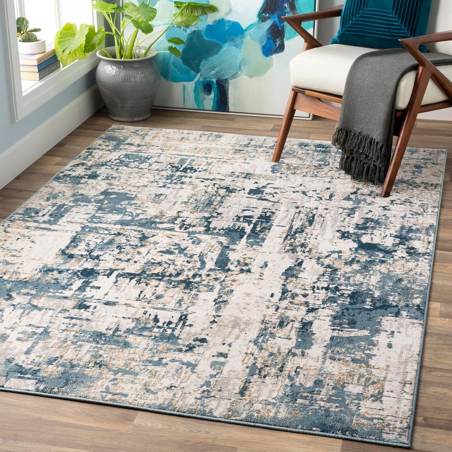 Mark&Day Area Rugs, 9x12 Martigues Modern Abstract Marble Silver Gray Area Rug, White Grey Marble Swirl Carpet for Living Room, Bedroom or Kitchen (9' x 12'4")