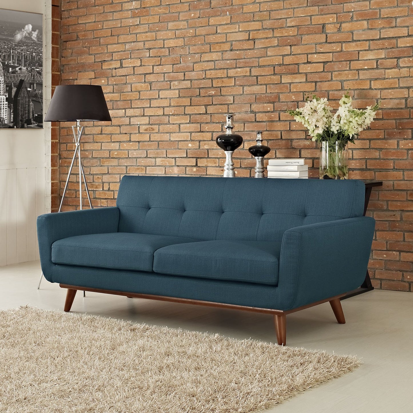 Modway Engage Mid-Century Modern Upholstered Fabric Sofa in Wheatgrass