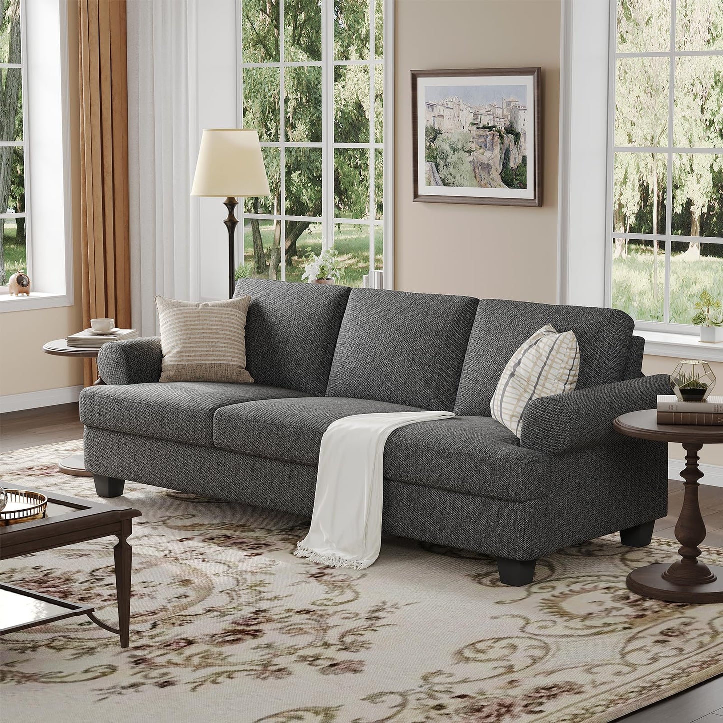 91 Inch Lawson Sofa with Extra Deep Seats Oversize, Mid-Century 3-Seat Sofa Couch, for Living Room, Apartment, Lounge, Dark Blue