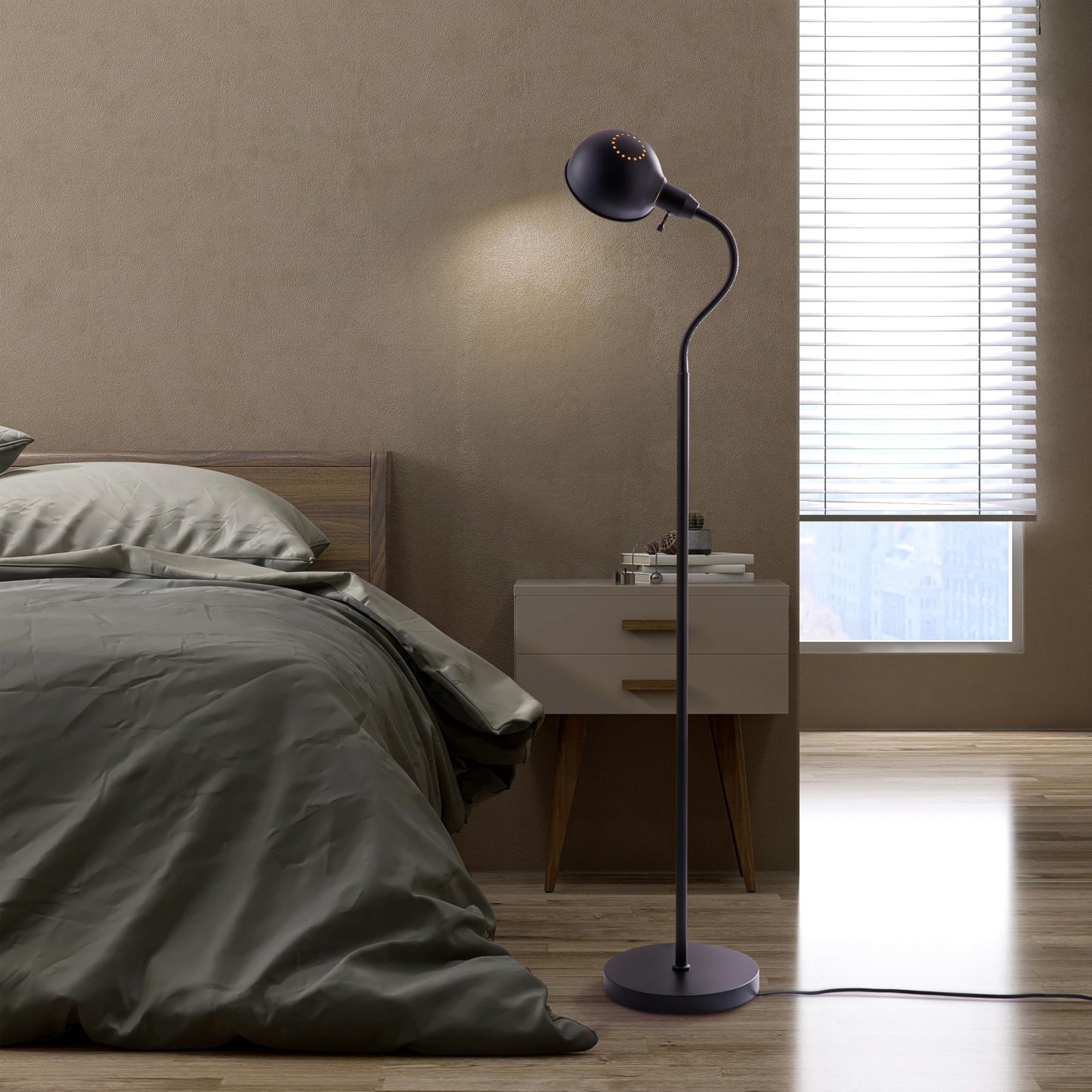 O'Bright Nova - Adjustable Floor Lamp with Flexible Gooseneck and Rotatable Shade, E26 Socket, 10-Inch Base - Ideal for Reading, Bedside, Living Room, Antique Brass