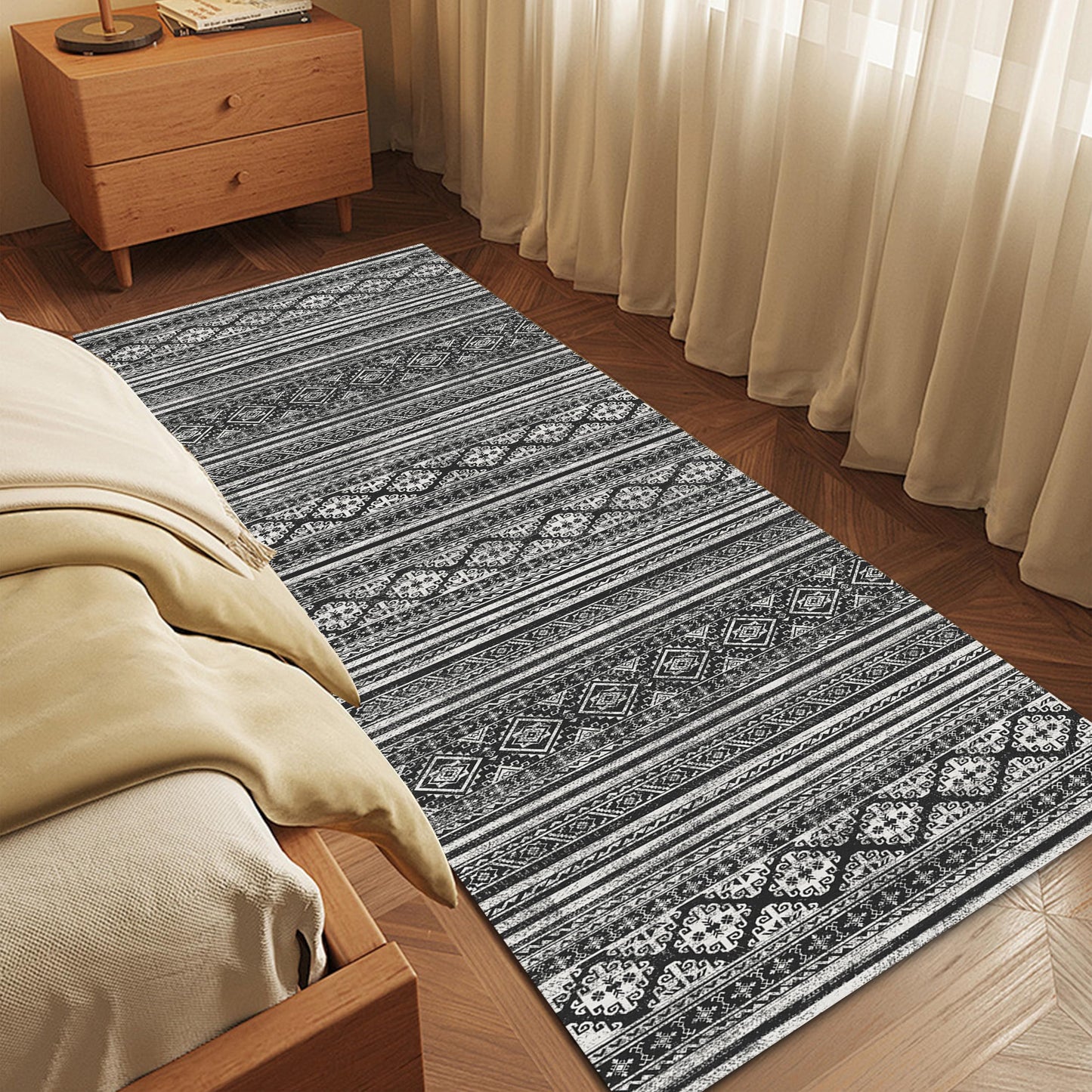 Washable Area Rugs - Perfect for Living Room, Bedroom, Kids Room, Nursery - Stain & Water Resistant Non-Slip, Pet & Child Friendly, Vintage Tribal Area Rugs (Navy, 9' x 12')
