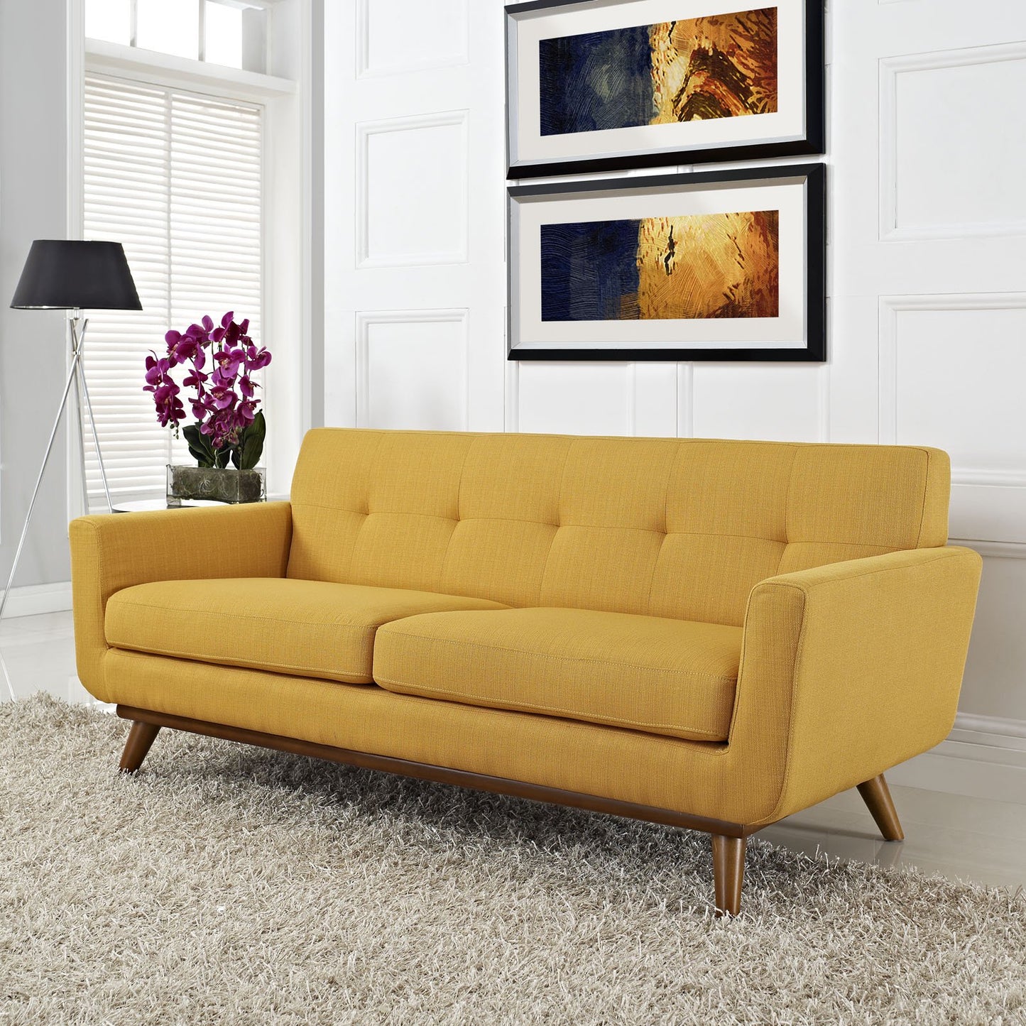 Modway Engage Mid-Century Modern Upholstered Fabric Sofa in Wheatgrass