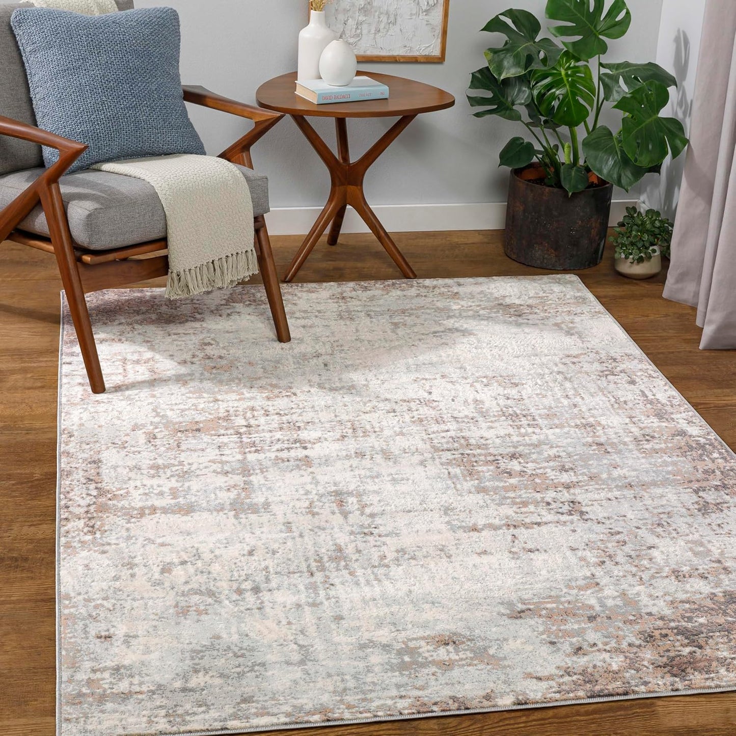 Mark&Day Area Rugs, 9x12 Martigues Modern Abstract Marble Silver Gray Area Rug, White Grey Marble Swirl Carpet for Living Room, Bedroom or Kitchen (9' x 12'4")