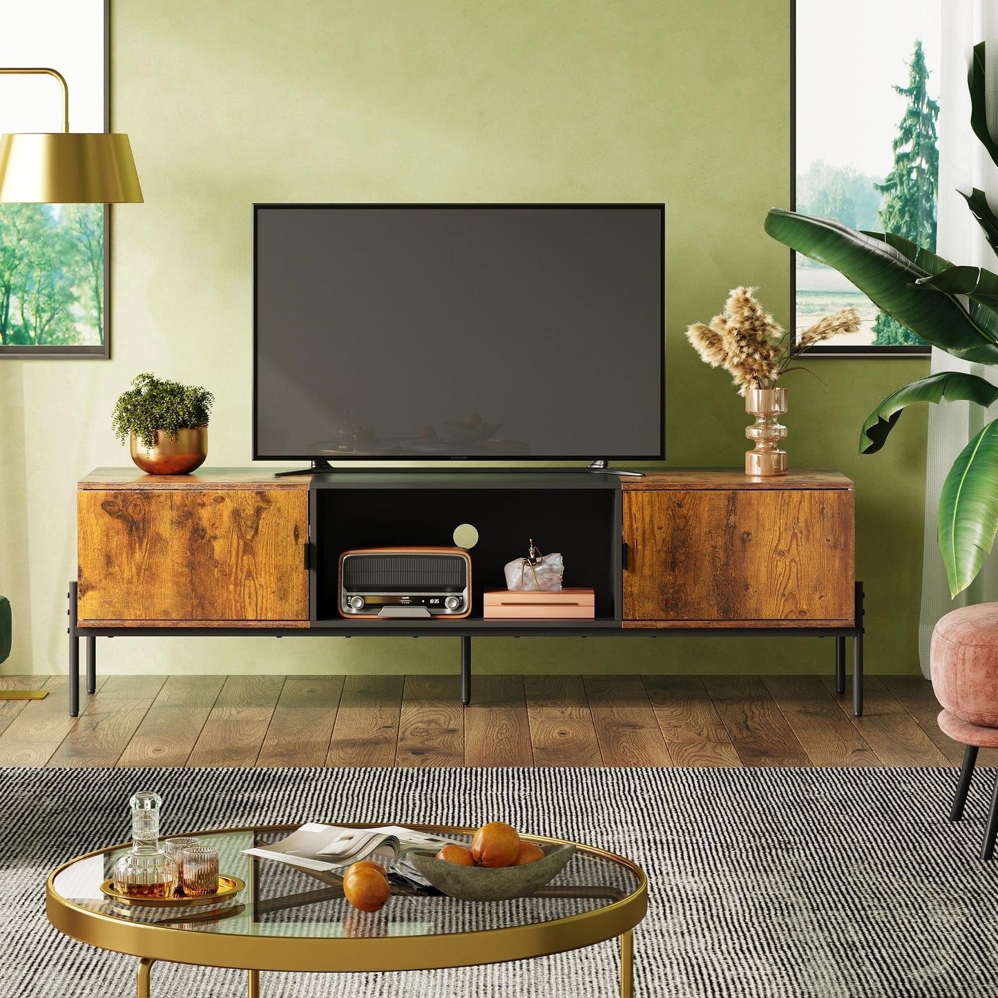 WLIVE Modern TV Stand for 65 Inch TV, Mid Century Entainment Center with Storage Cabinets, TV Console for Bedroom and Living Room, TV Cabinet with Metal Legs, White