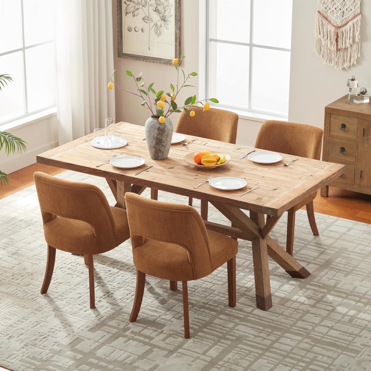 VKNOW Wooden Dining Chairs Set of 2, Modern Fabric Upholstered Dining Room Chair Kitchen Chairs, Farmhouse Dinner Chair for Kitchen Dining Room, Beige-Black Legs
