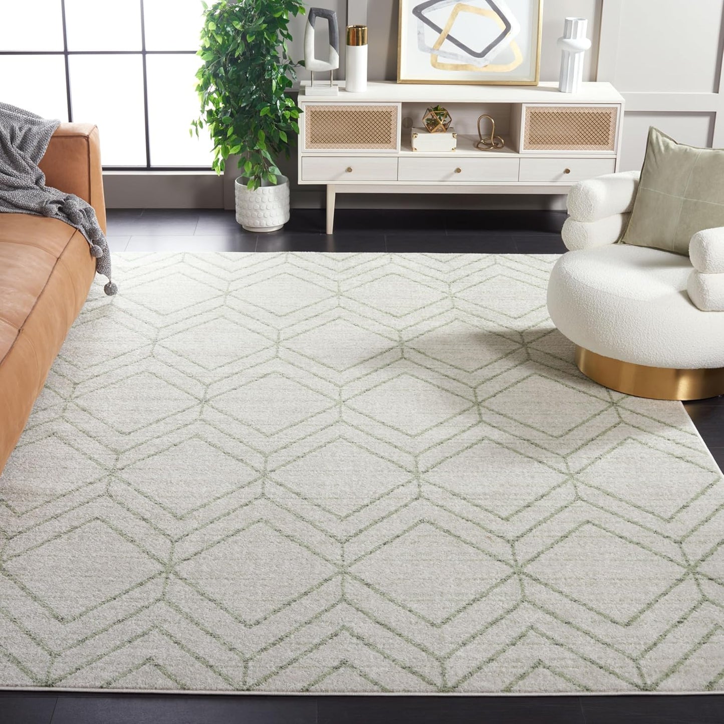 SAFAVIEH Adirondack Collection 6' Round Black/Ivory ADR241Z Modern Geometric Non-Shedding Dining Room Entryway Foyer Living Room Bedroom Area Rug