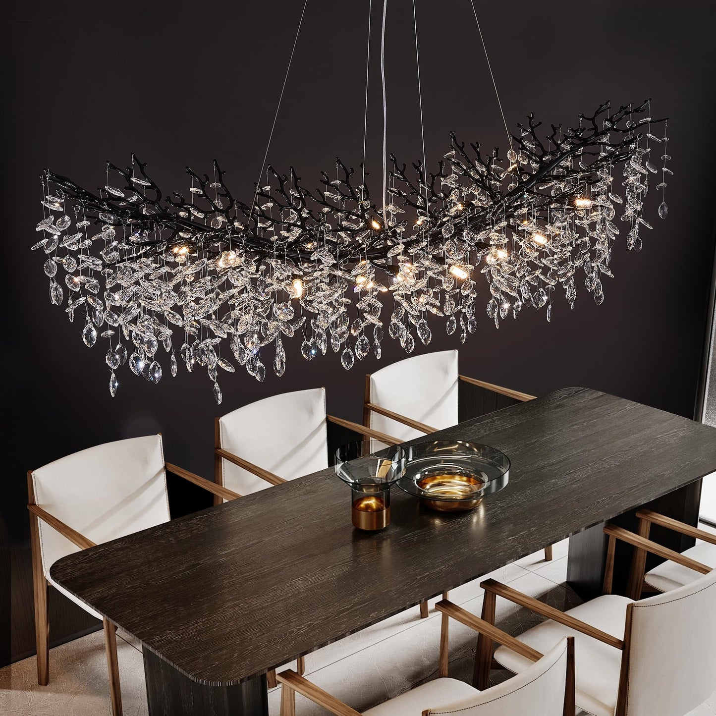 Modern Tree Branch Crystal Chandelier Luxury Silver Crystal Pendant Lighting 18" Contemporary 6-Light Chandeliers for Dining Room Kitchen Bedroom Living Room