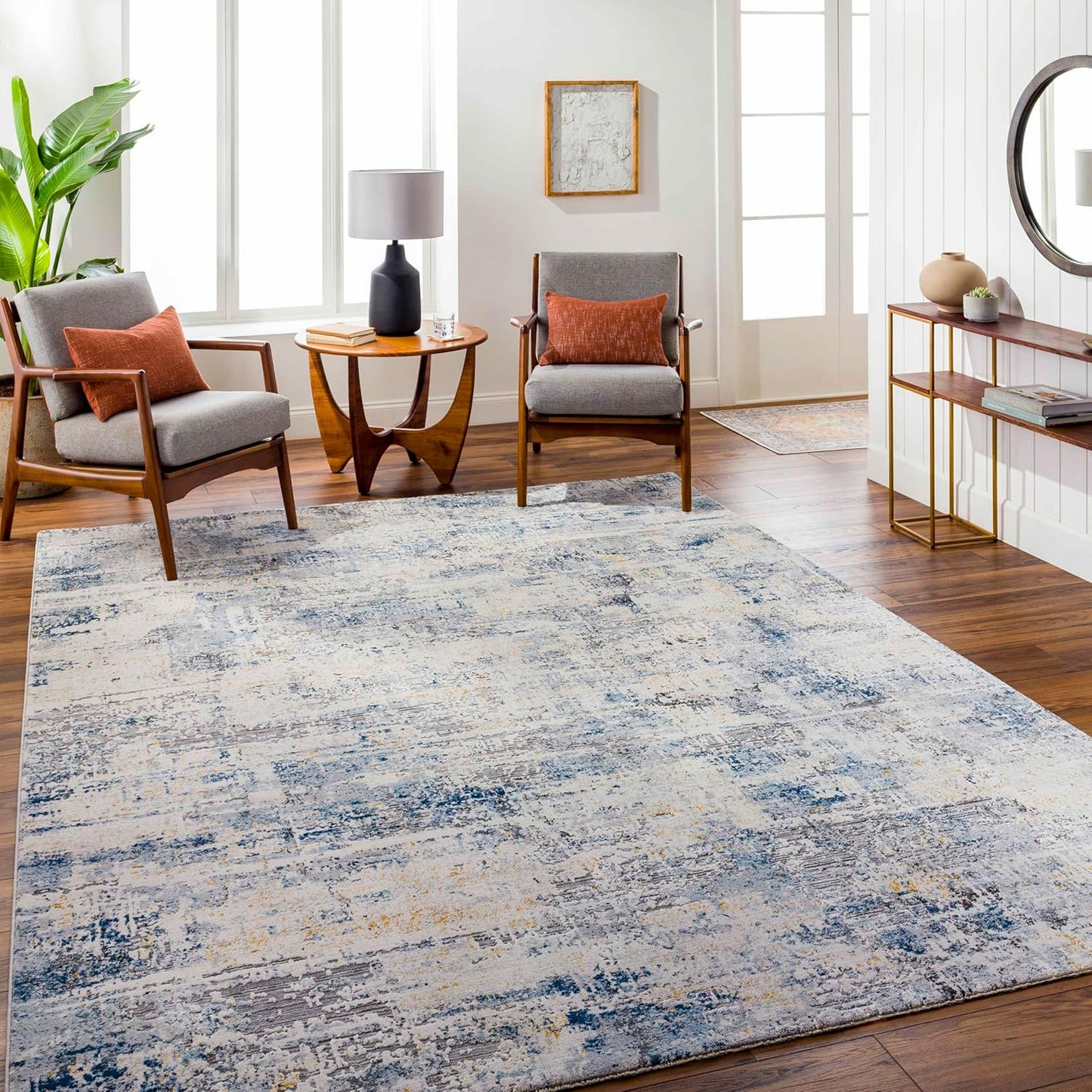 Mark&Day Area Rugs, 9x12 Martigues Modern Abstract Marble Silver Gray Area Rug, White Grey Marble Swirl Carpet for Living Room, Bedroom or Kitchen (9' x 12'4")
