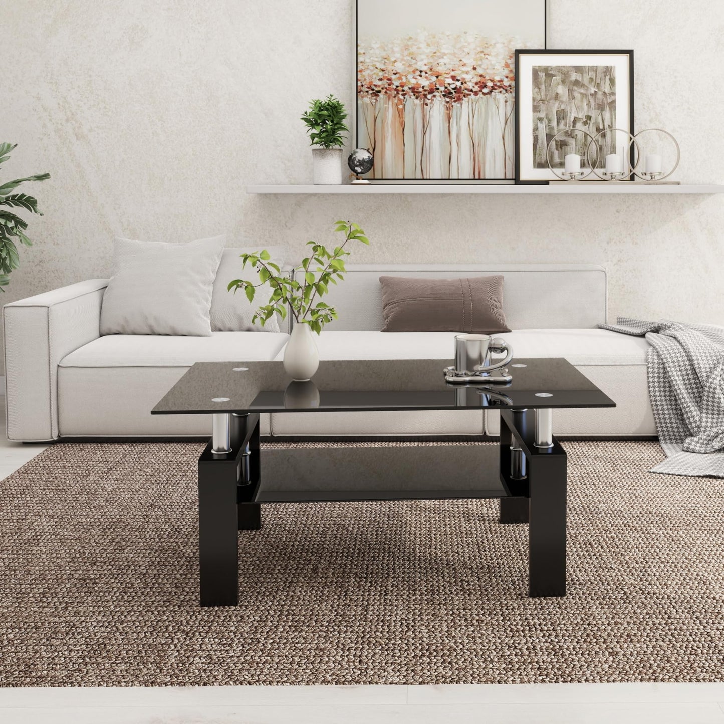 Meihua Tempered Glass Coffee Table for Living Room, Clear Center Table with 0.47 inch Tempered Glass, Transparent Modern Coffee Table