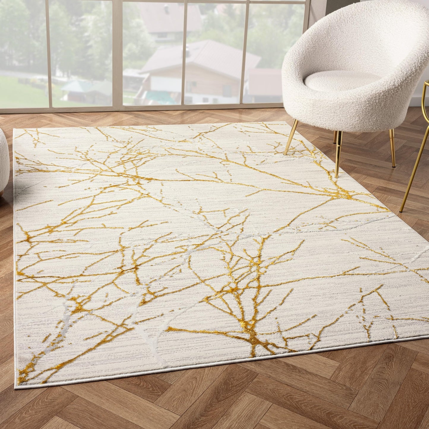 LUXE WEAVERS Sunset Collection 372 Gold 5x7 Modern Abstract Area Rug