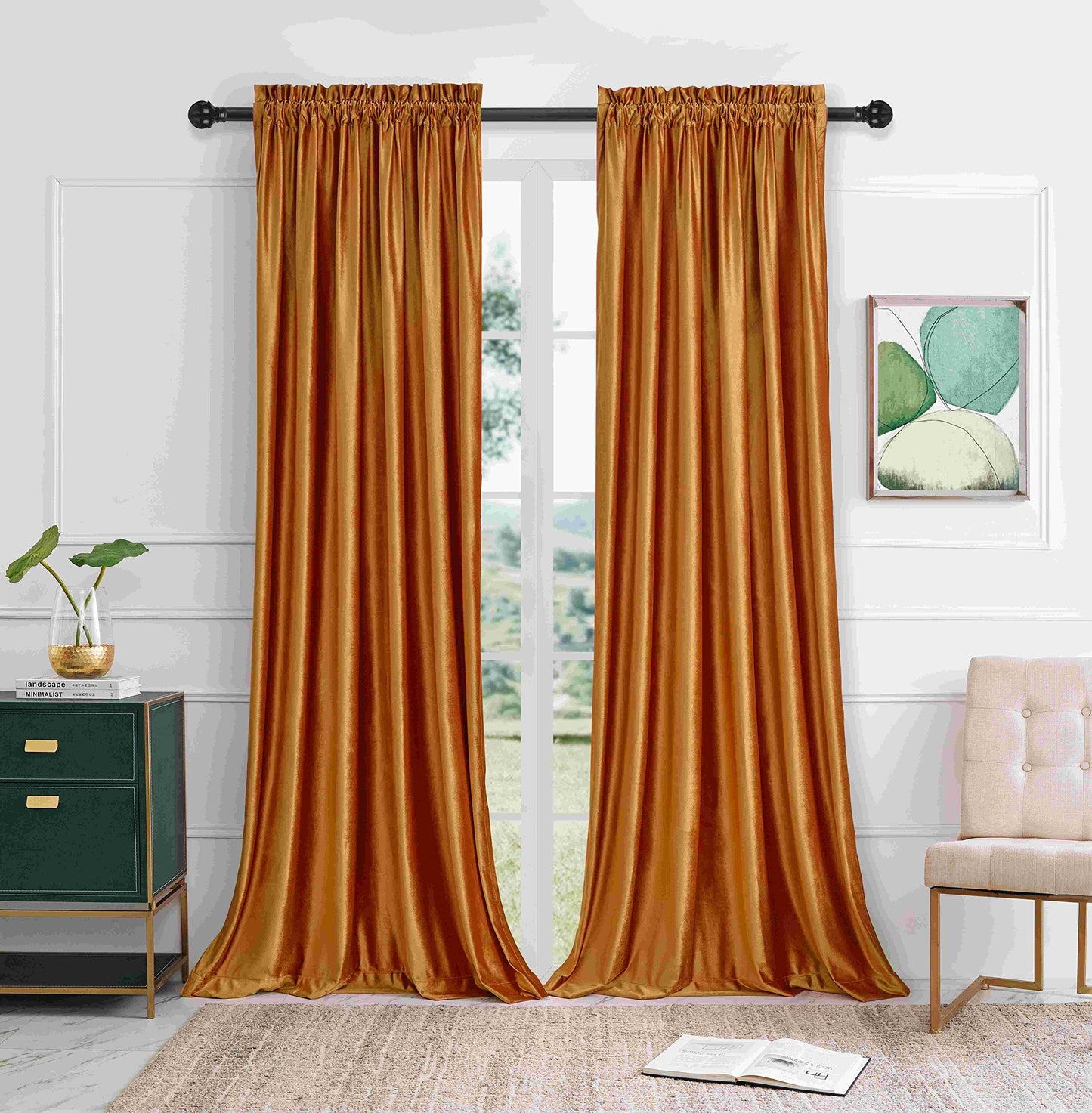 PRIMROSE Velvet Curtains 84 inch for Living Room Champagne Beige Rod Pocket Window Drapes Treatment Semi Room Darkening Decor Curtains for Bedroom Set of 2 Panels